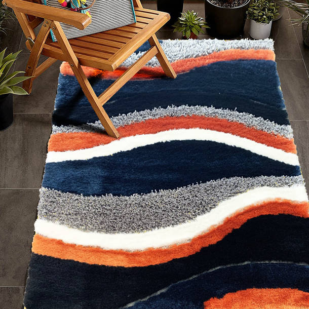 Orren Ellis Karlina Navy/Gray/Orange Area Rug Wayfair